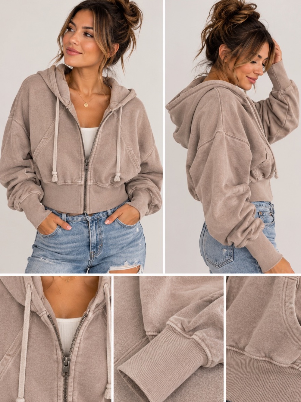 (#L) FP Movement by Free People Beige/Taupe Hoodie Joggers - copper Gold Zipper